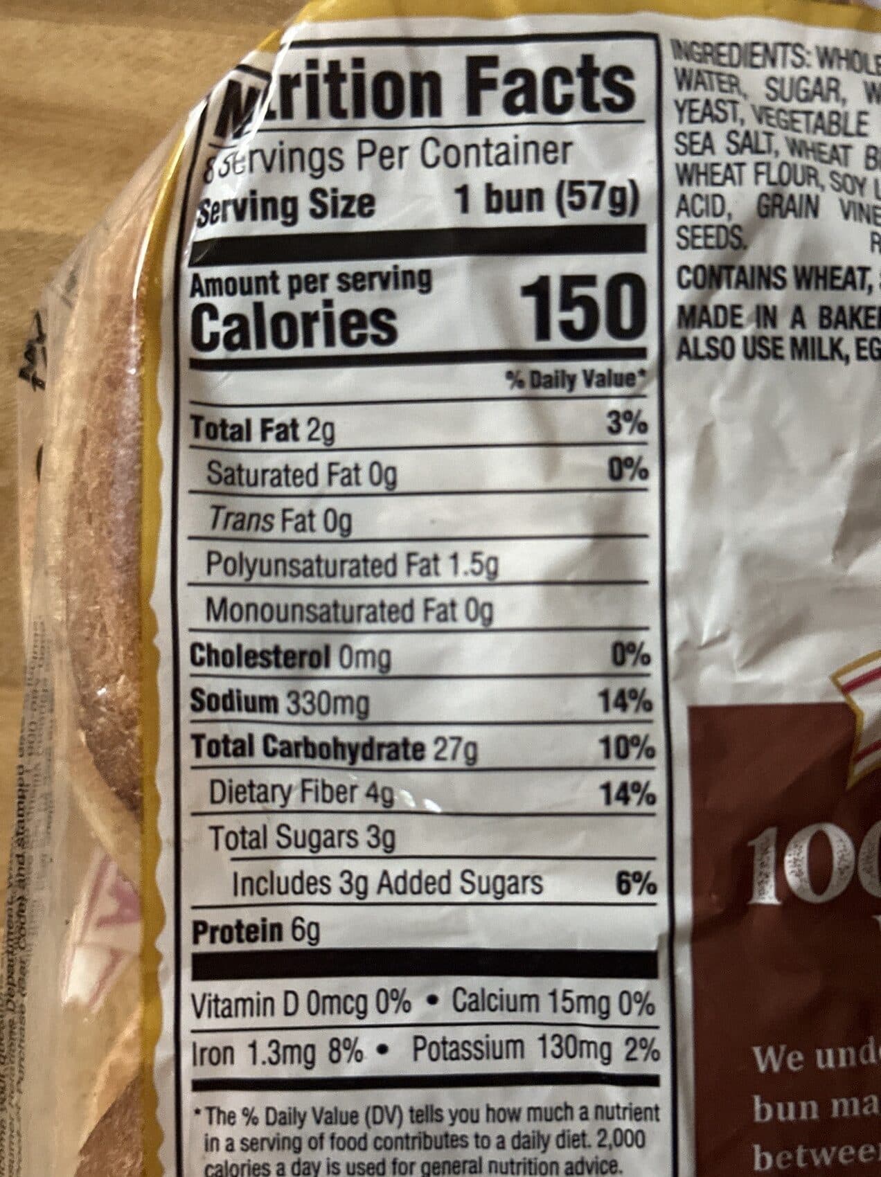 Arnold 100% Whole Wheat Buns packshot