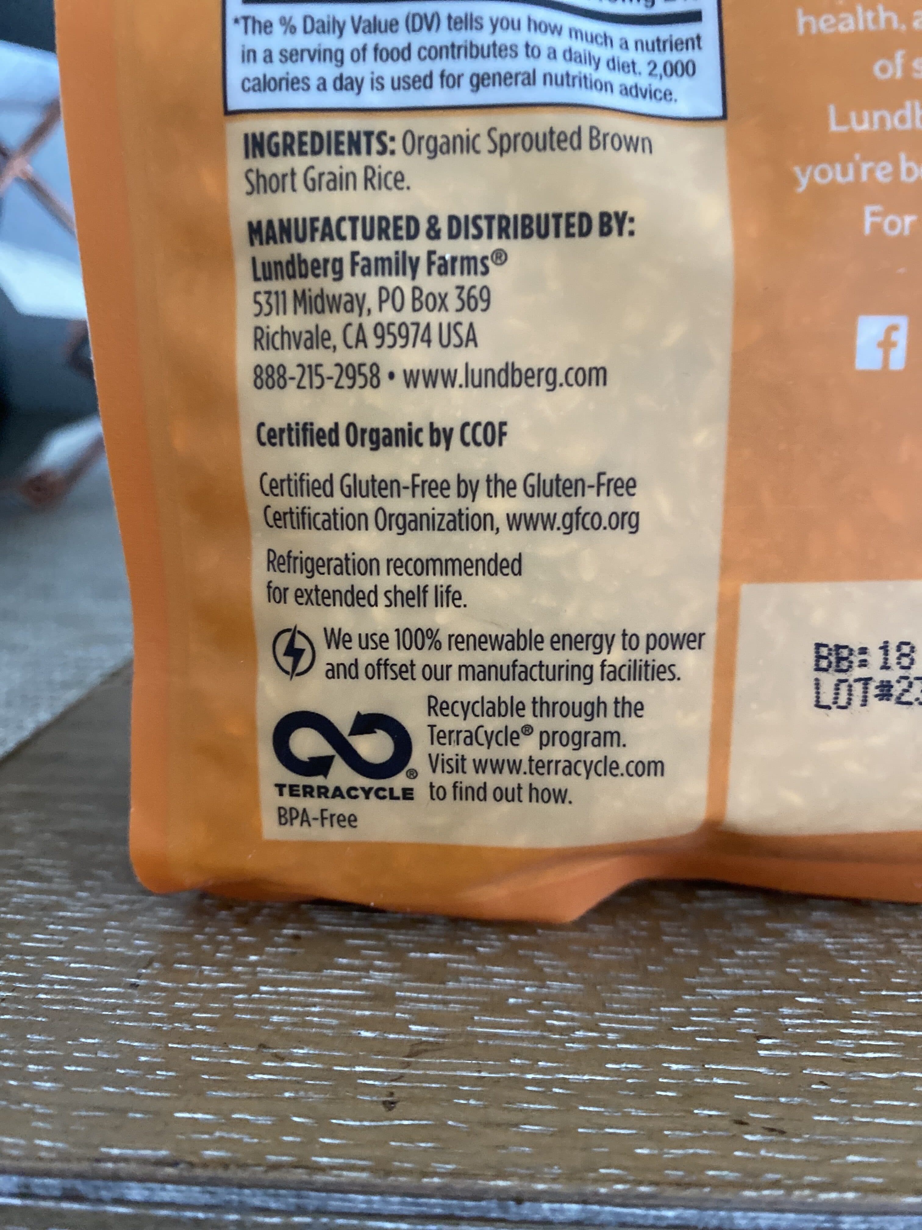 Lundberg Organic Sprouted Short Brown Rice packshot