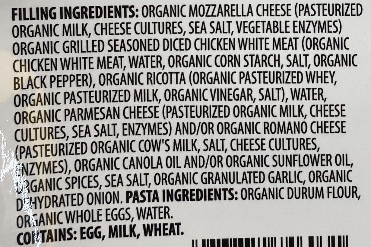 Valley Fine Foods Company Organic chicken & mozzarella ravioli packshot