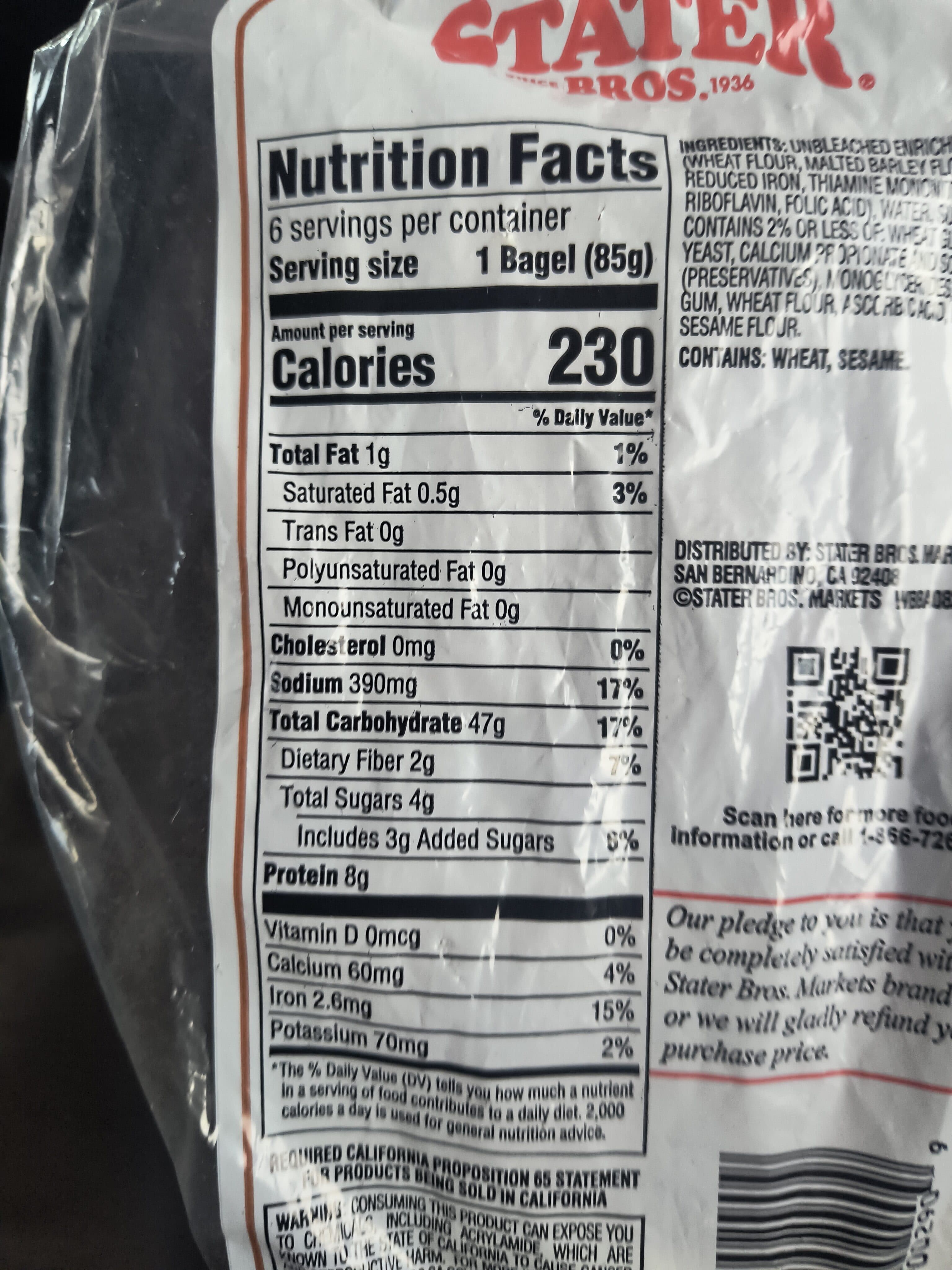 Stater Bros Freshly Baked Plain Bagels packshot