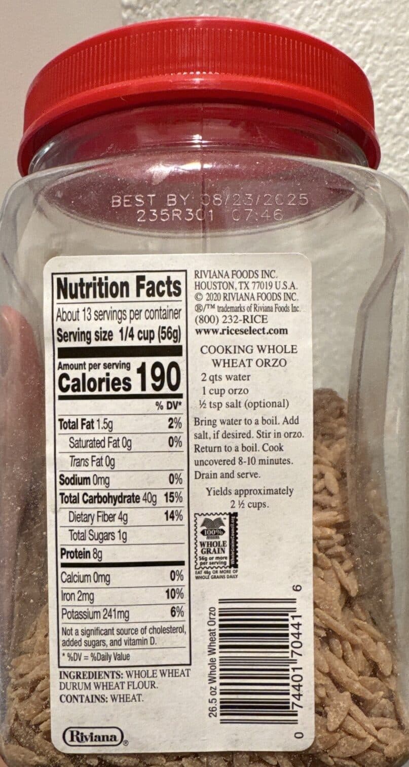 Rice Select Whole Wheat Orzo Rice-Shaped Pasta packshot