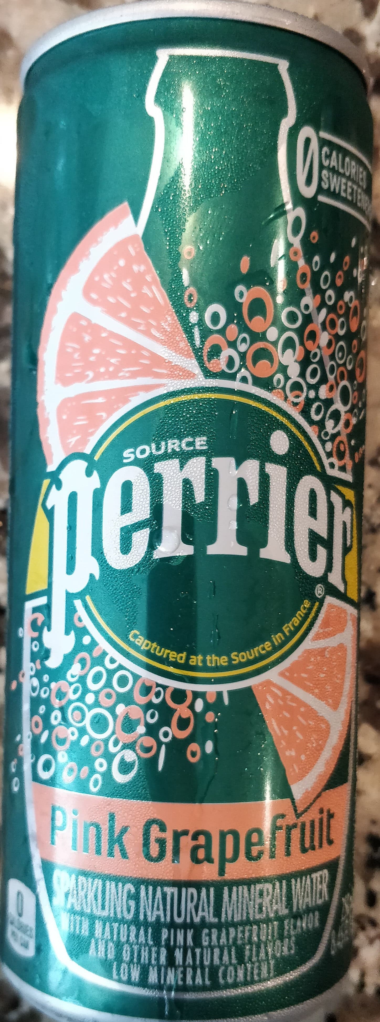 Perrier Perrier, sparkling natural mineral water, pink grapefruit packshot