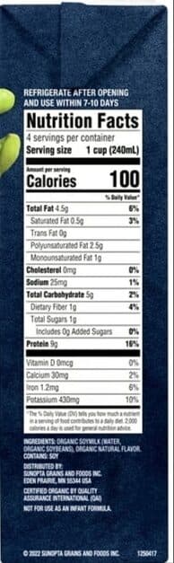 The Hain Celestial Group Inc. Organic Unsweetened Vanilla Soymilk packshot