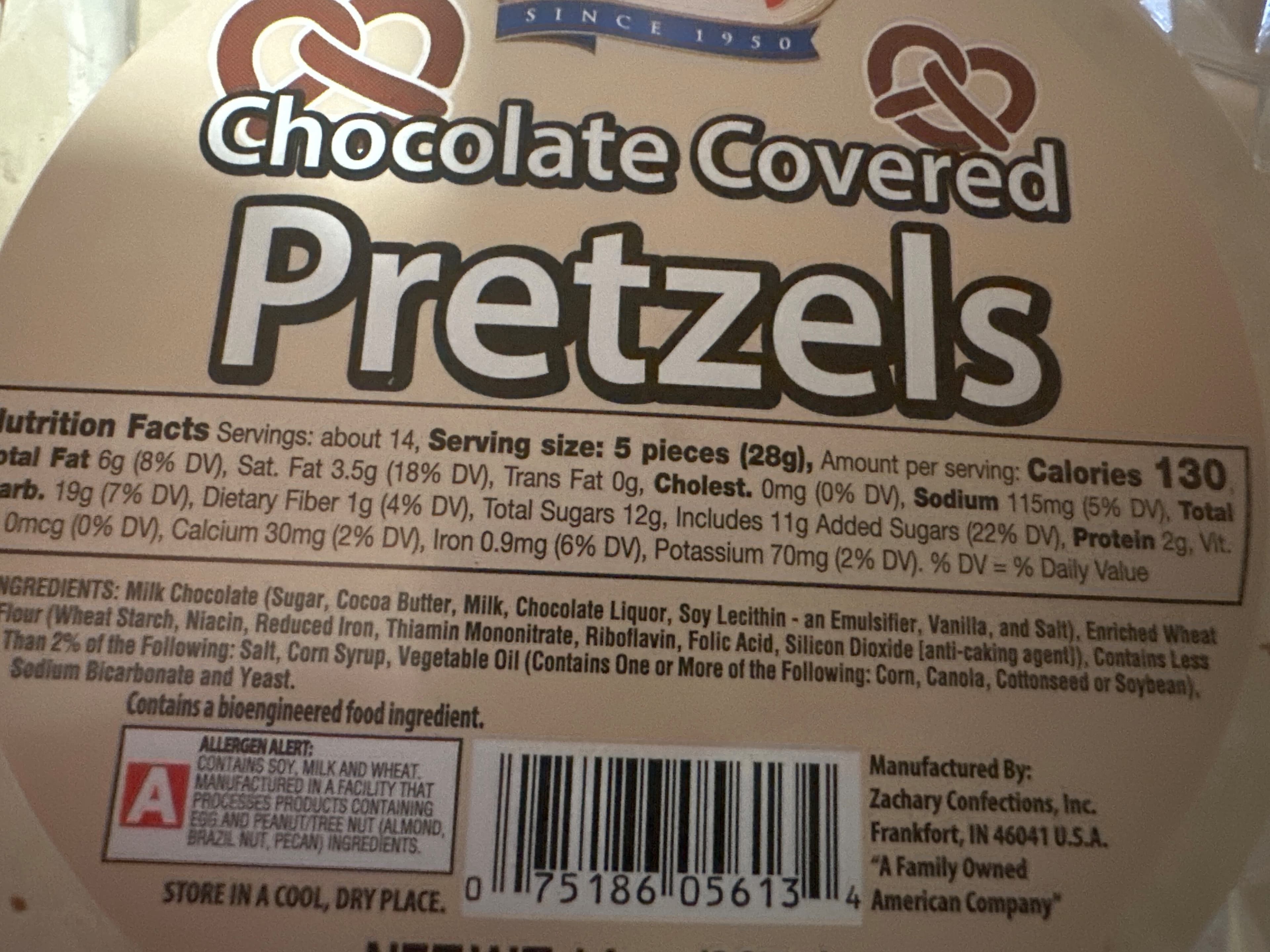 Zachary Confections Inc. Chocolate Covered Pretzels packshot