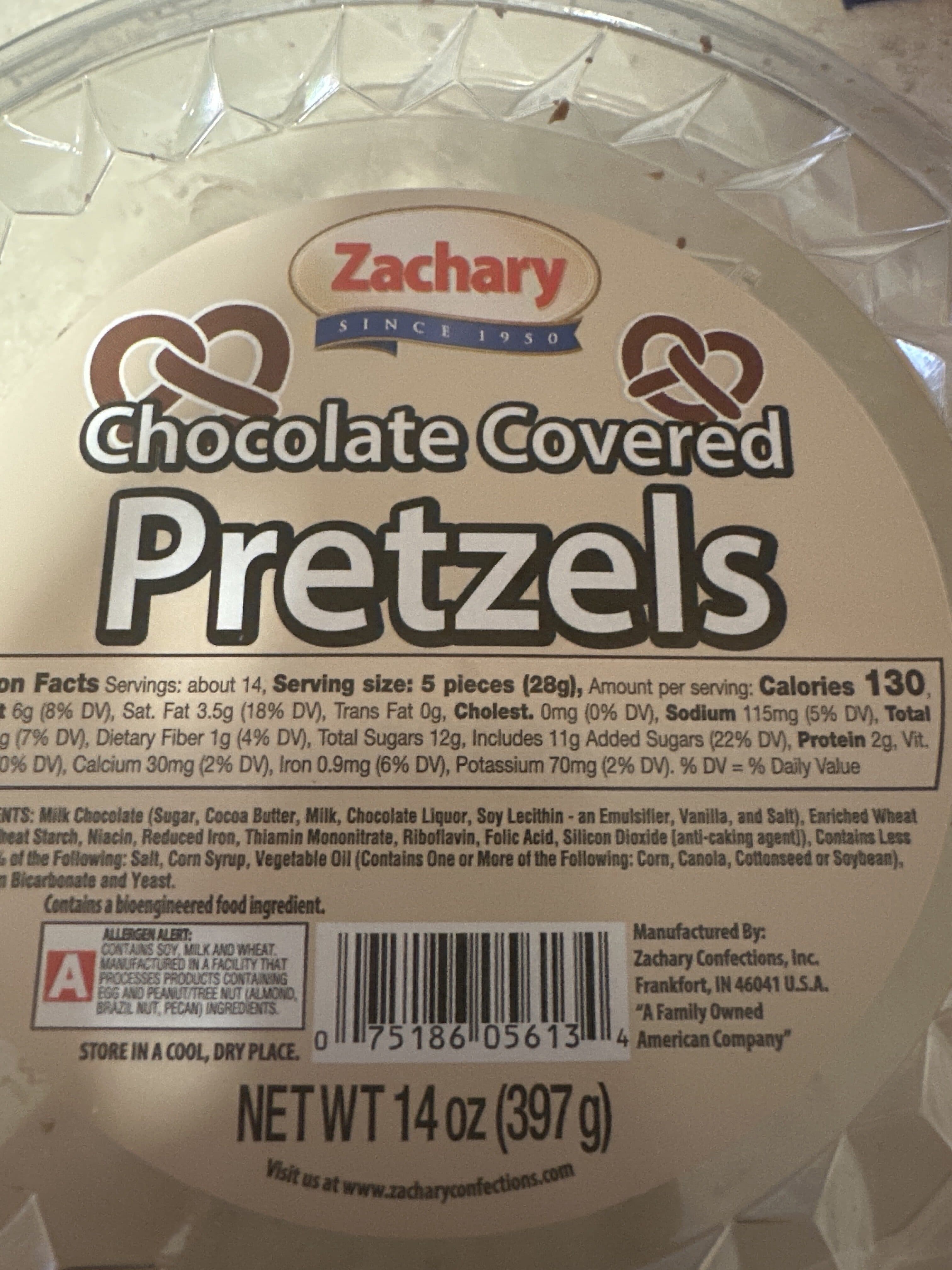 Zachary Confections Inc. Chocolate Covered Pretzels packshot