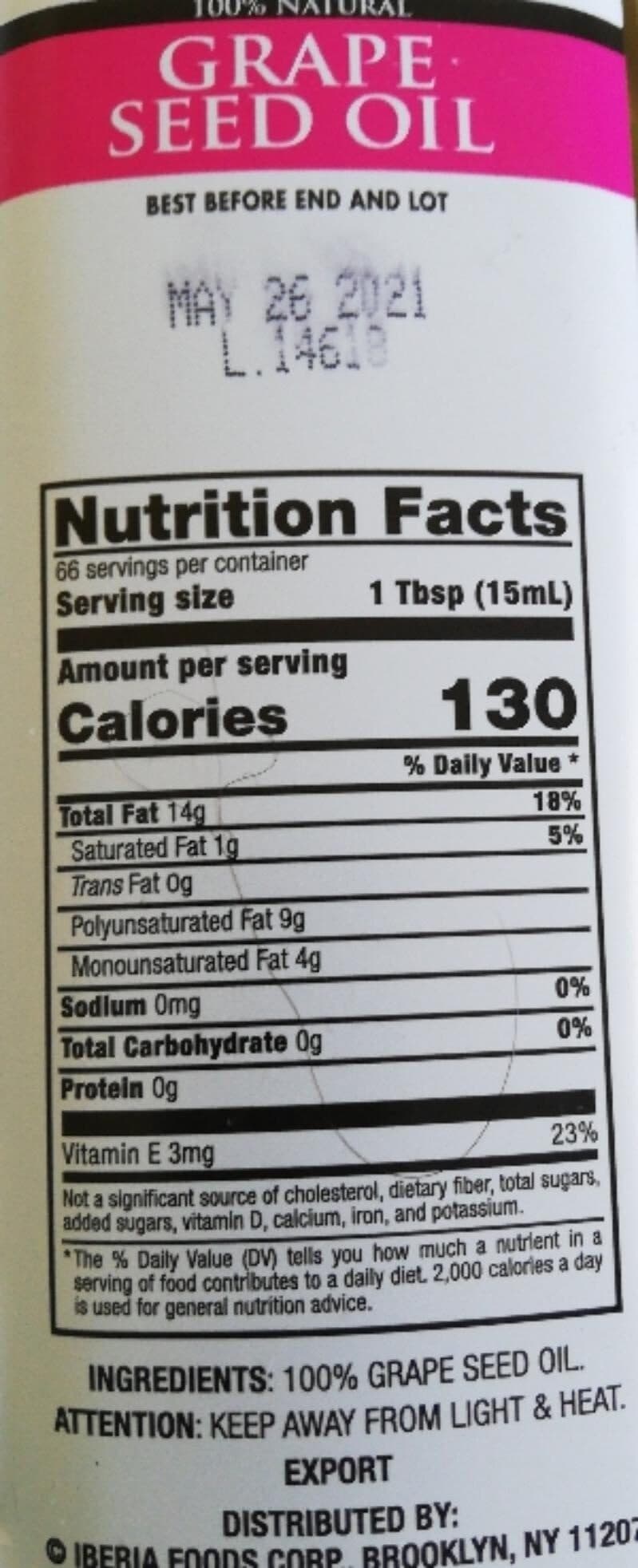 Iberia Foods Corporation 100% Natural Grape Seed Oil packshot