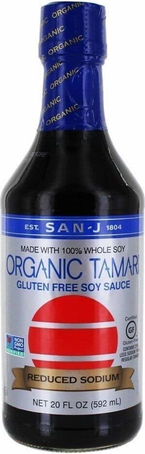 San-J Organic Tamari Gluten Free Soy Sauce Reduced Sodium packshot