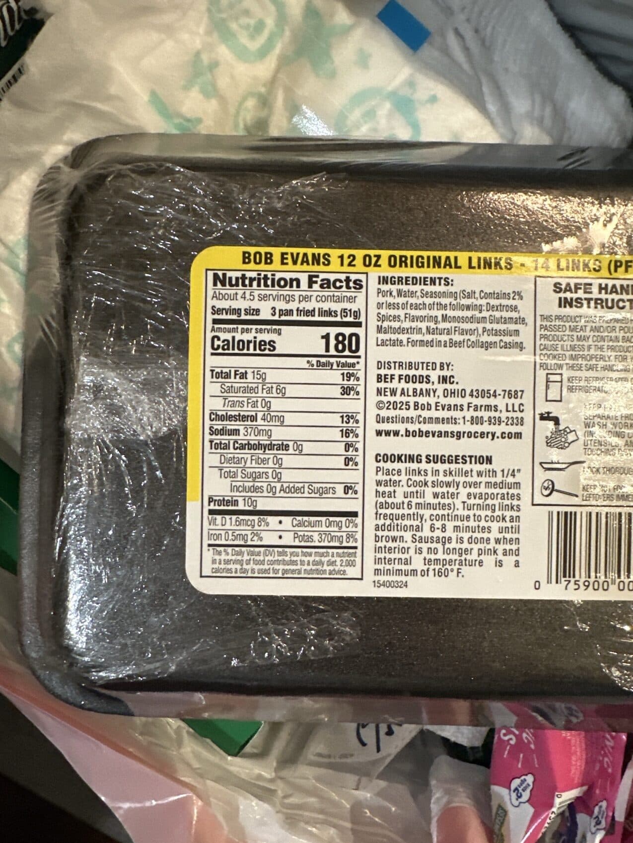 Bob Evans Pork Sausage Links Original packshot