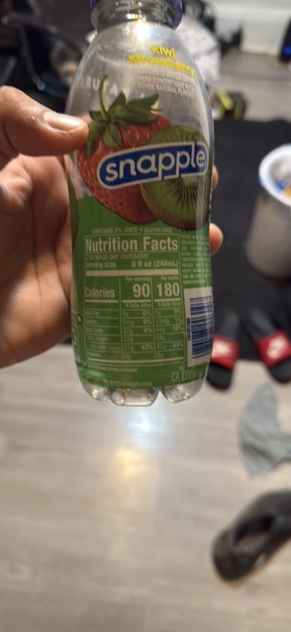 snapple kiwi strawberry flavored juice drink packshot