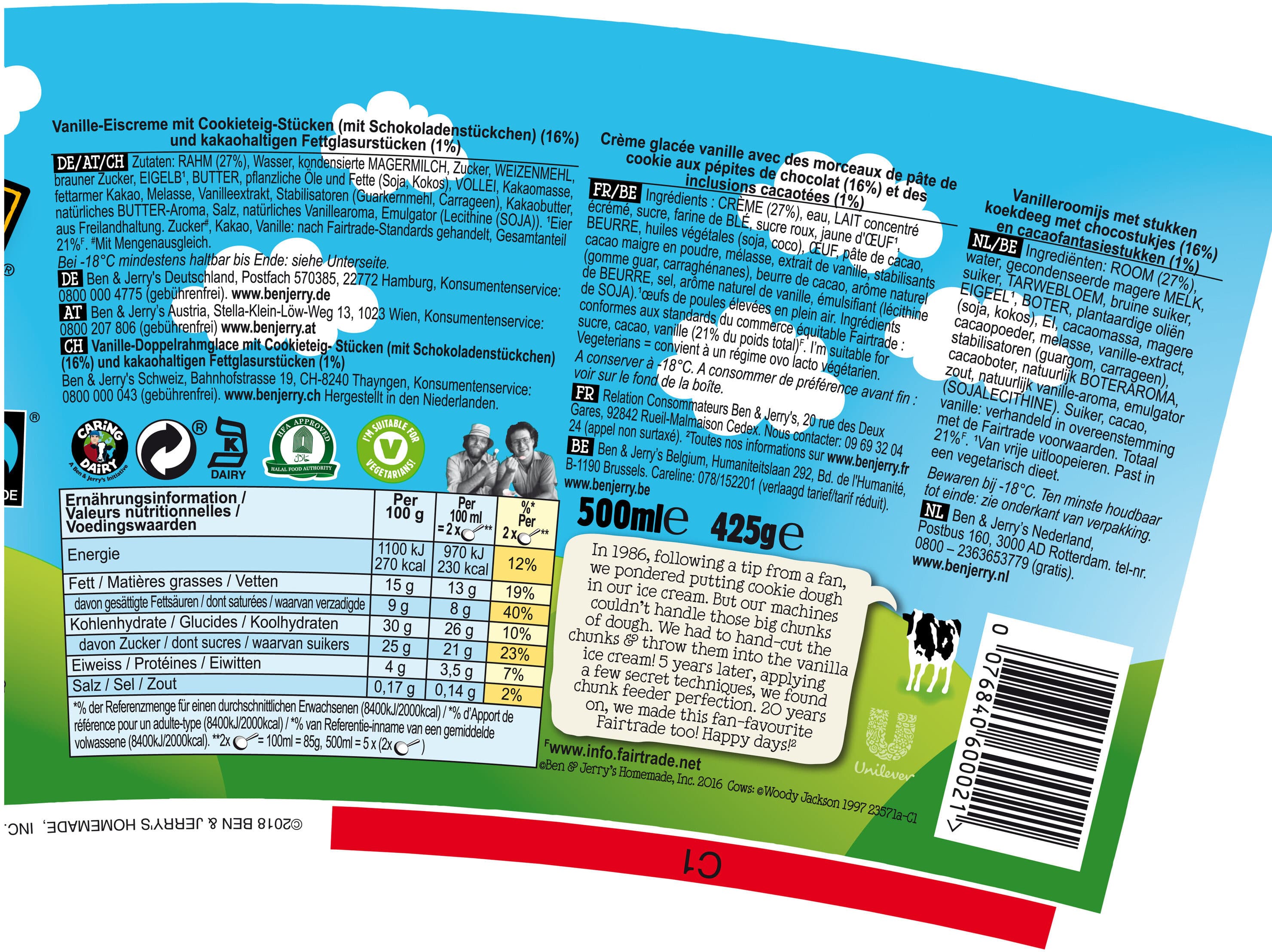 Ben & Jerry's Ben & Jerry's Glace Cookie Dough Vanille 500 ml packshot