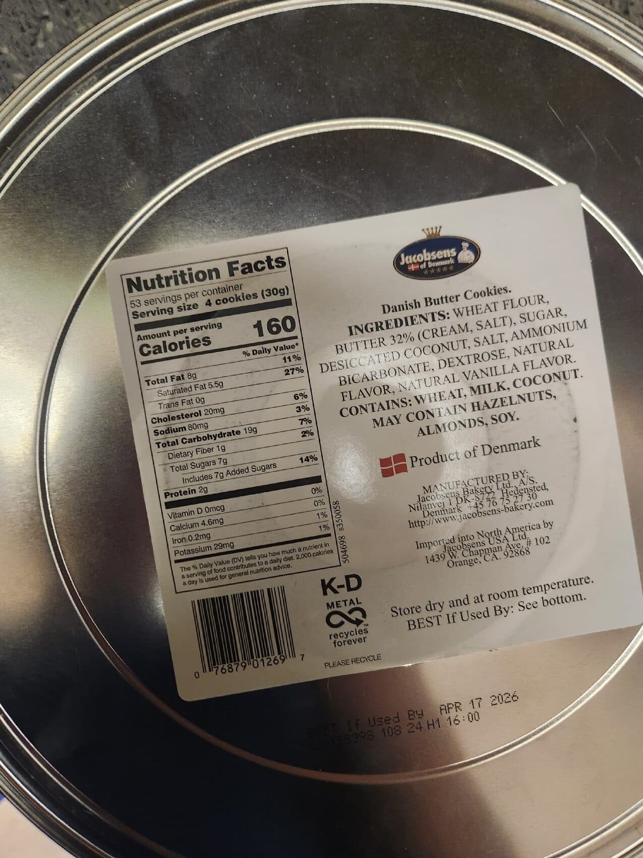 Jacobsens Bakery Ltd. Danish Butter Cookies packshot