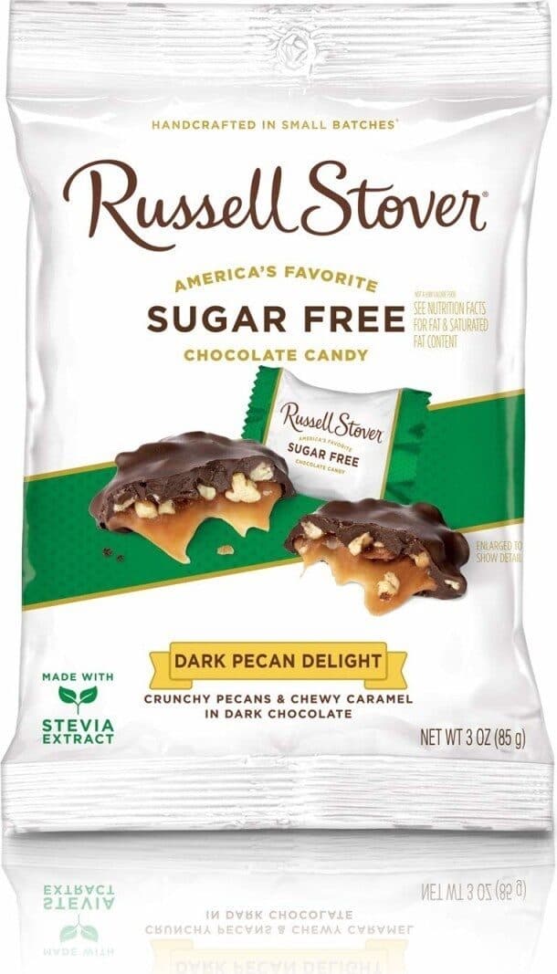 Russell Stover Sugar free dark chocolate pecan delight peg packshot
