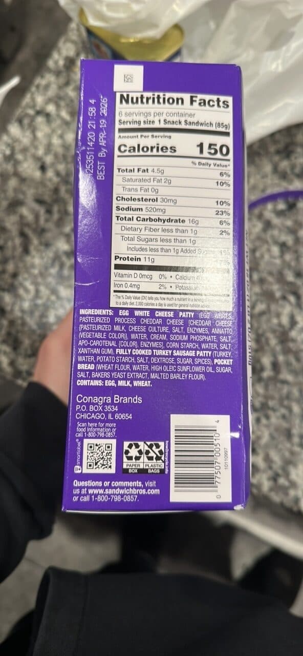 Sandwich Bros. Egg White with Cheese & Turkey Sausage packshot