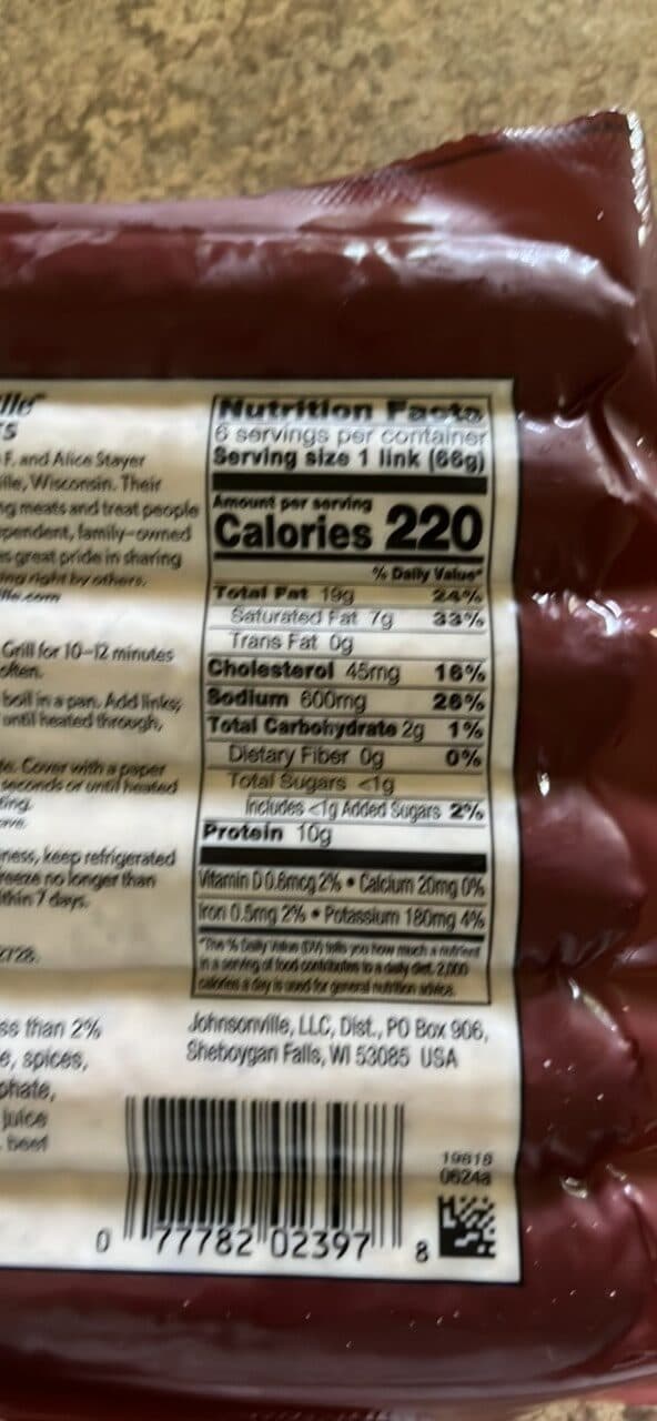 Johnsonville Beer Brats Cooked Bratwurst packshot