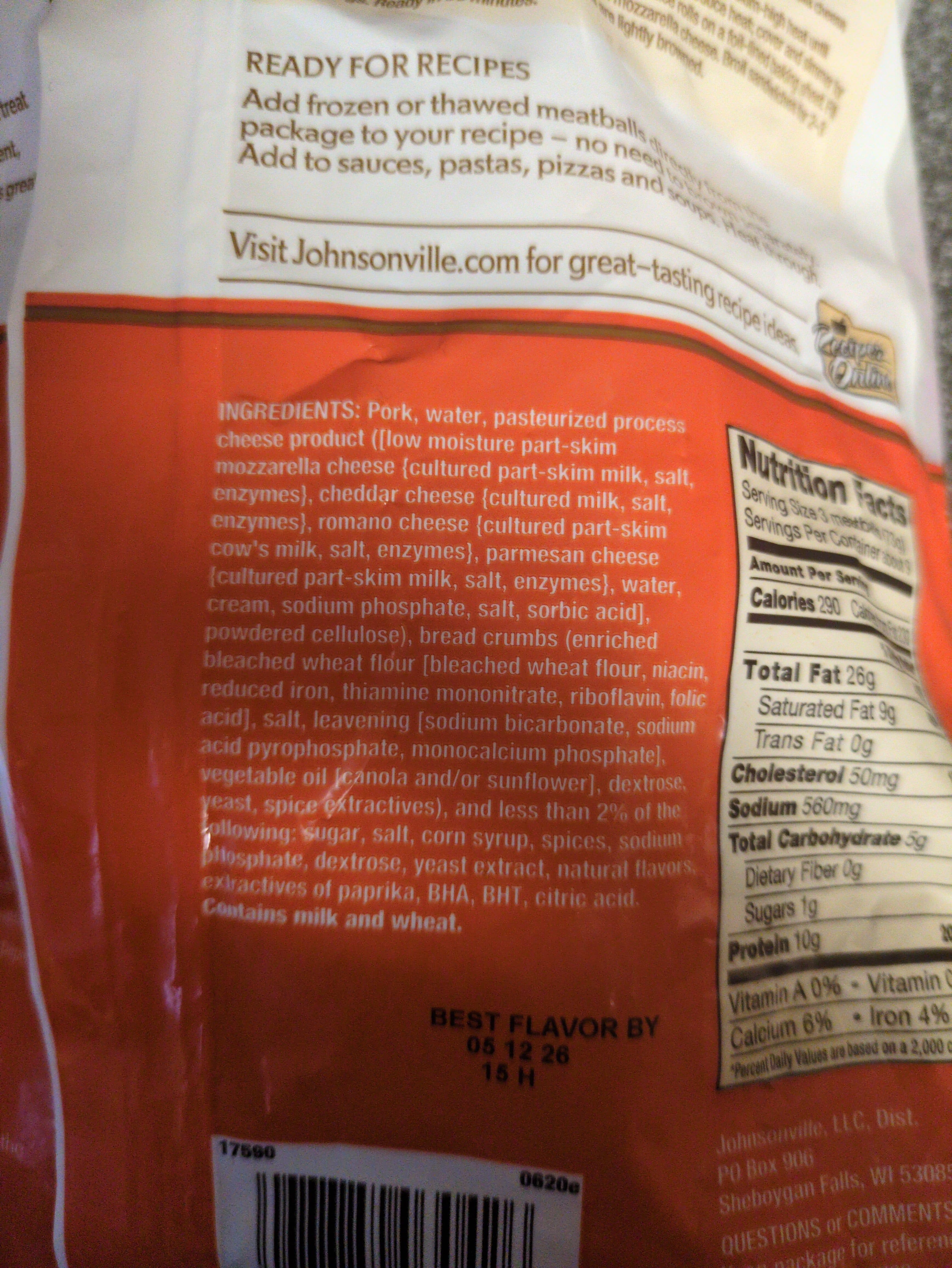 Johnsonville Johnsonville, three cheese italian style meatballs packshot