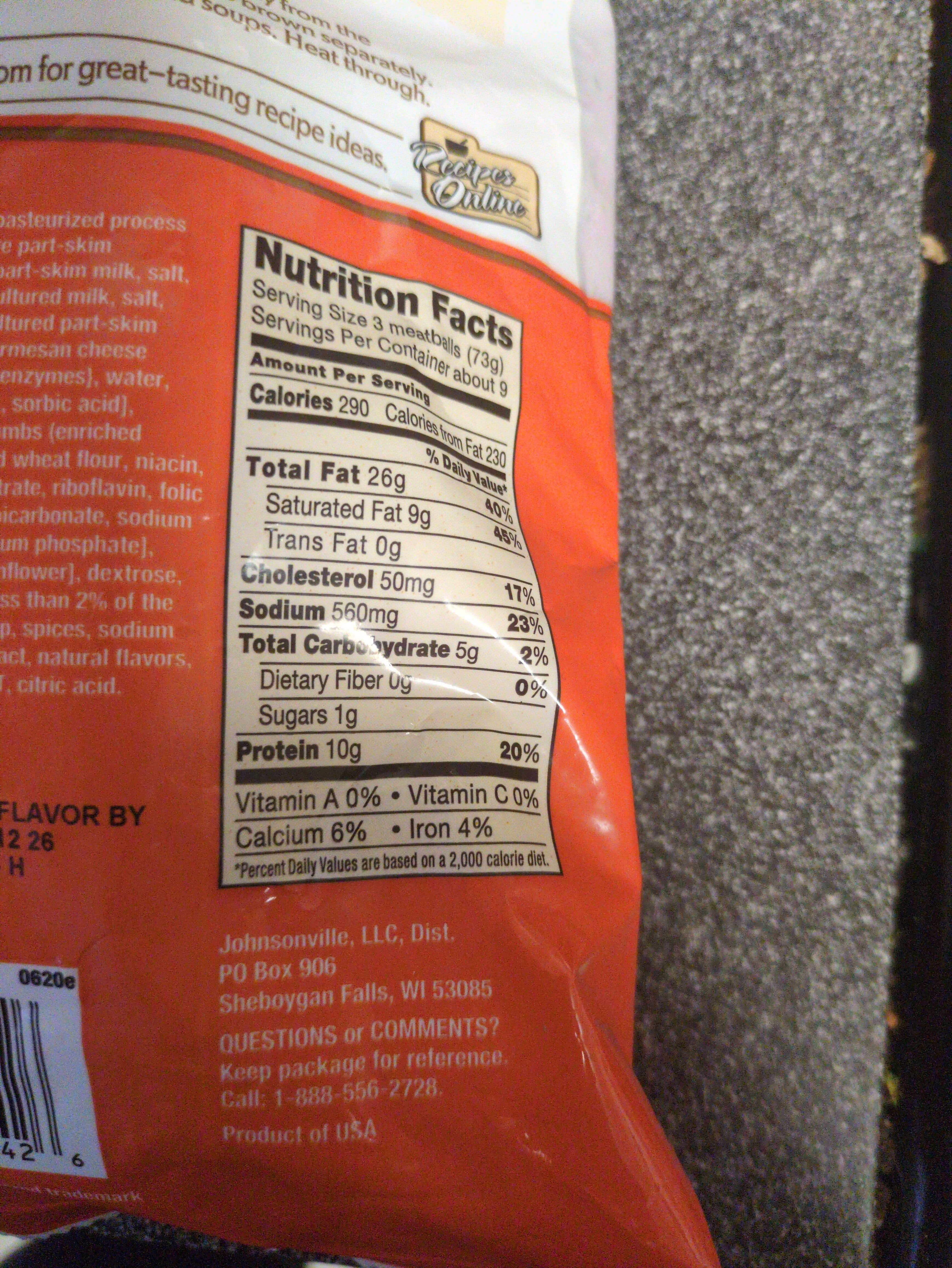 Johnsonville Johnsonville, three cheese italian style meatballs packshot