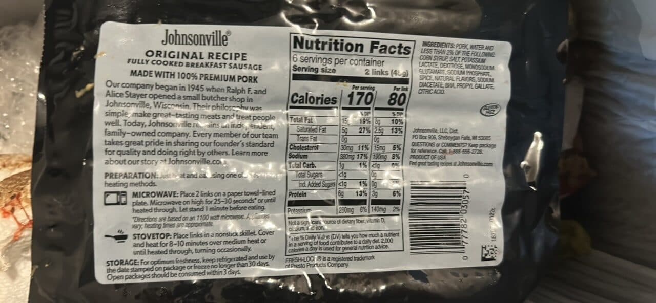 Johnsonville Original Recipe Fully Cooked Breakfast Sausage packshot