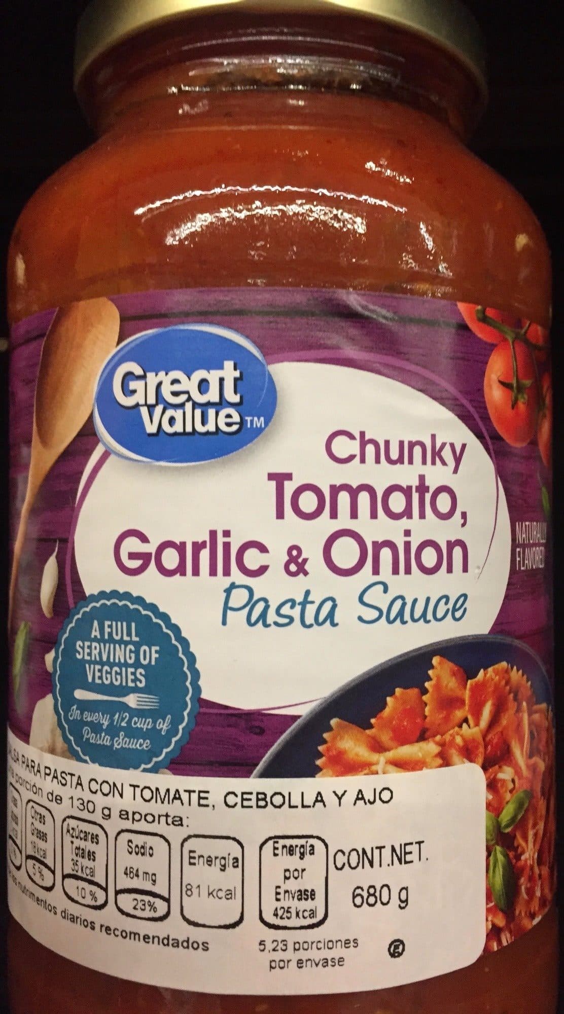 GREAT VALUE Chunky, tomato, garlic & onion pasta sauce packshot