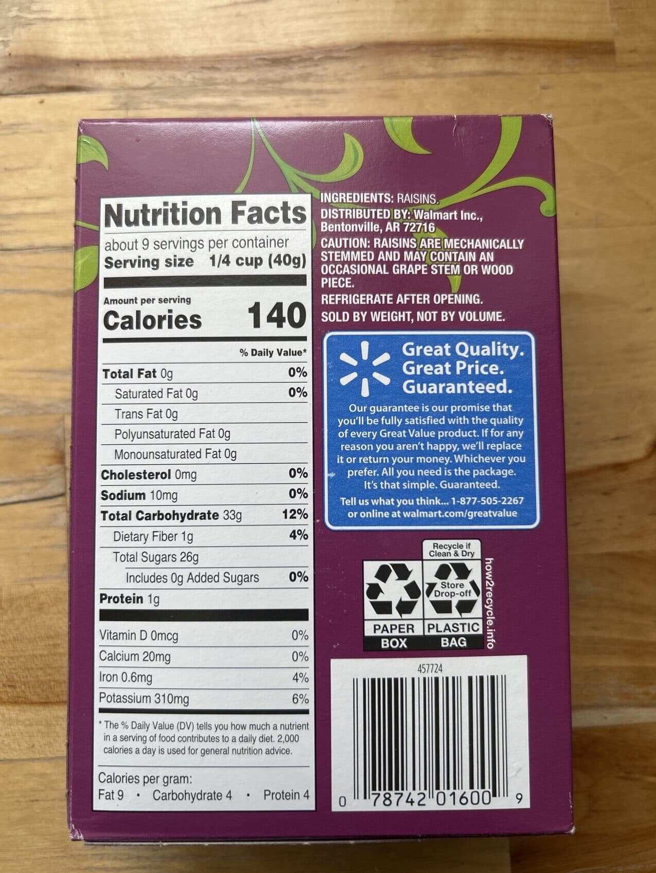 Great Value Sun-Dried Raisins packshot