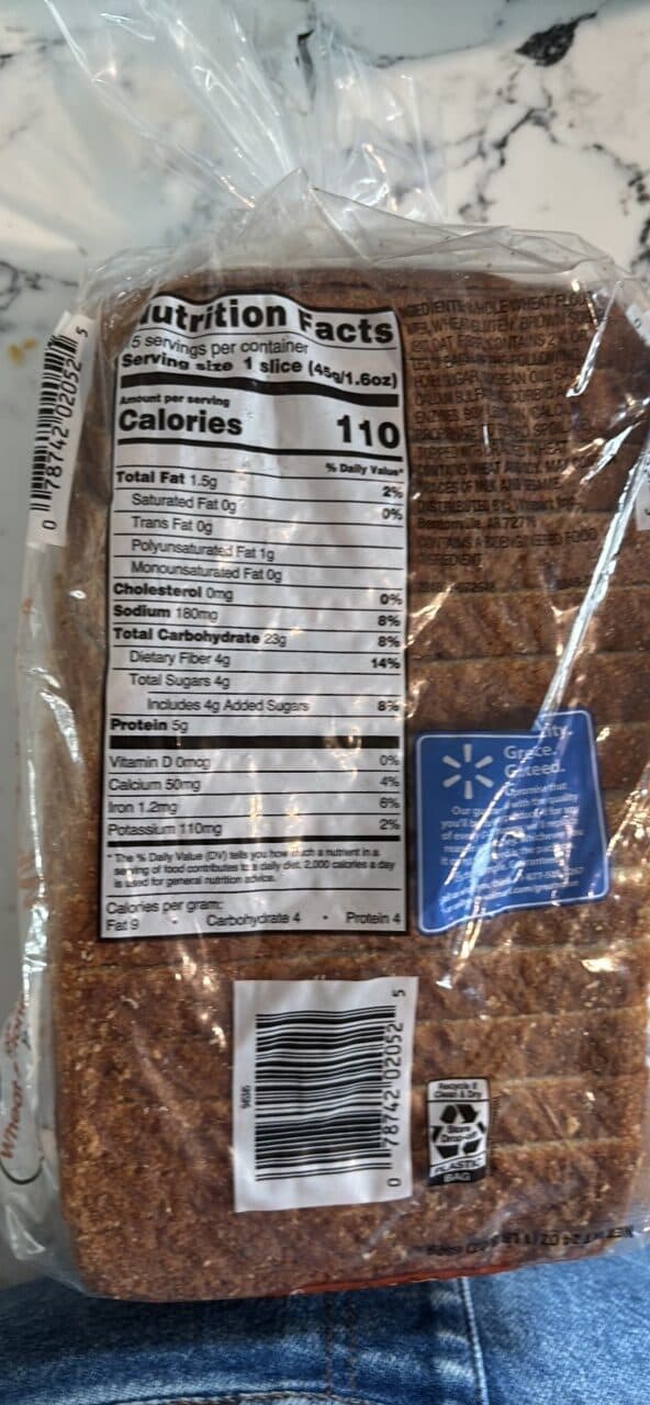 Great Value 100% Whole Wheat & Honey Bread packshot
