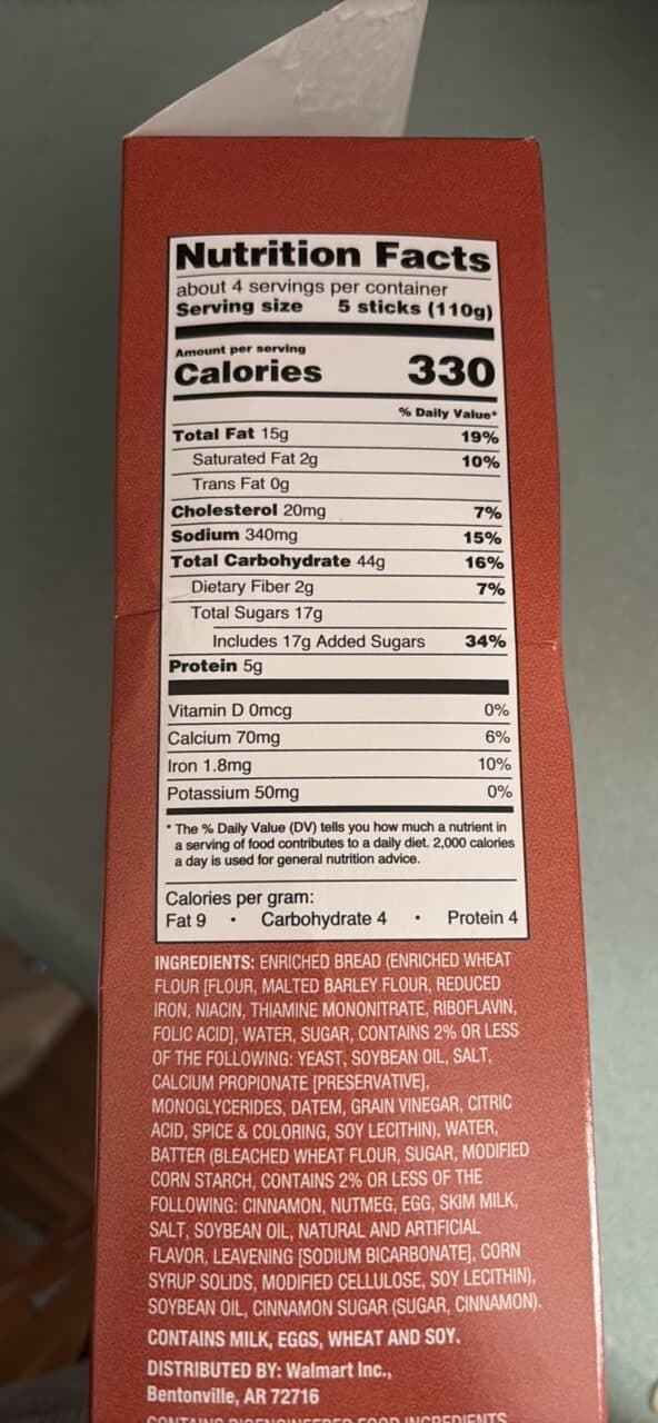 Great Value Cinnamon French Toast Sticks packshot