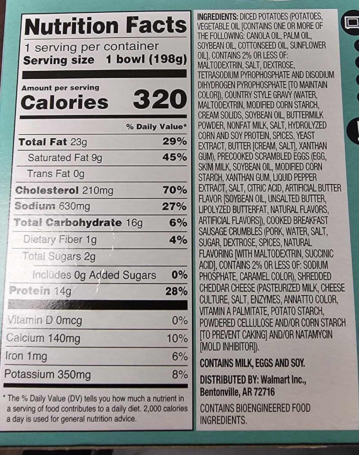 Great Value Sausage & Gravy Breakfast Bowl packshot