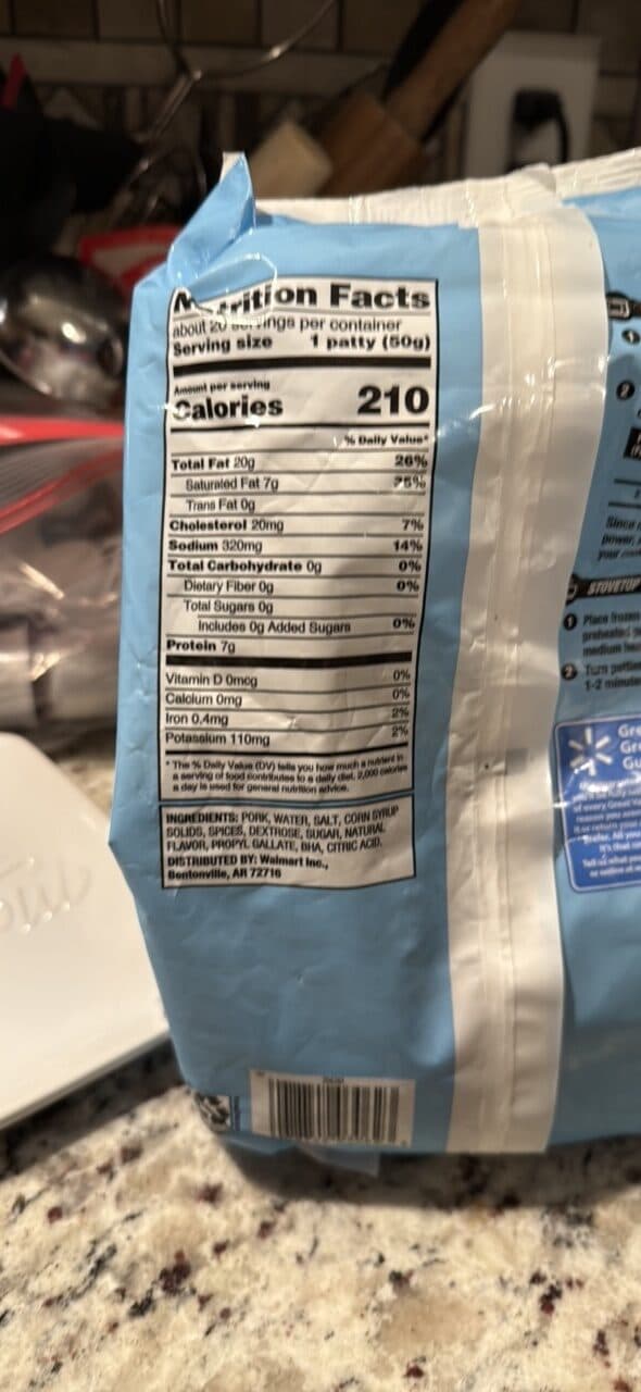 Great Value Original Pork Sausage Patties packshot