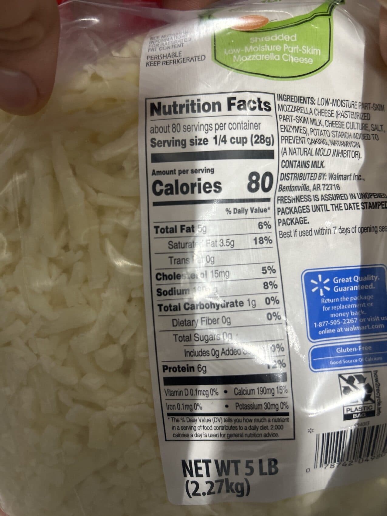 Great Value Shredded Mozzarella Cheese packshot