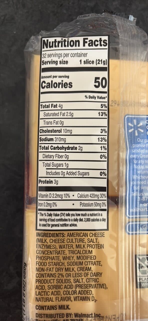 Great Value Singles American Pasteurized Prepared Cheese Product packshot