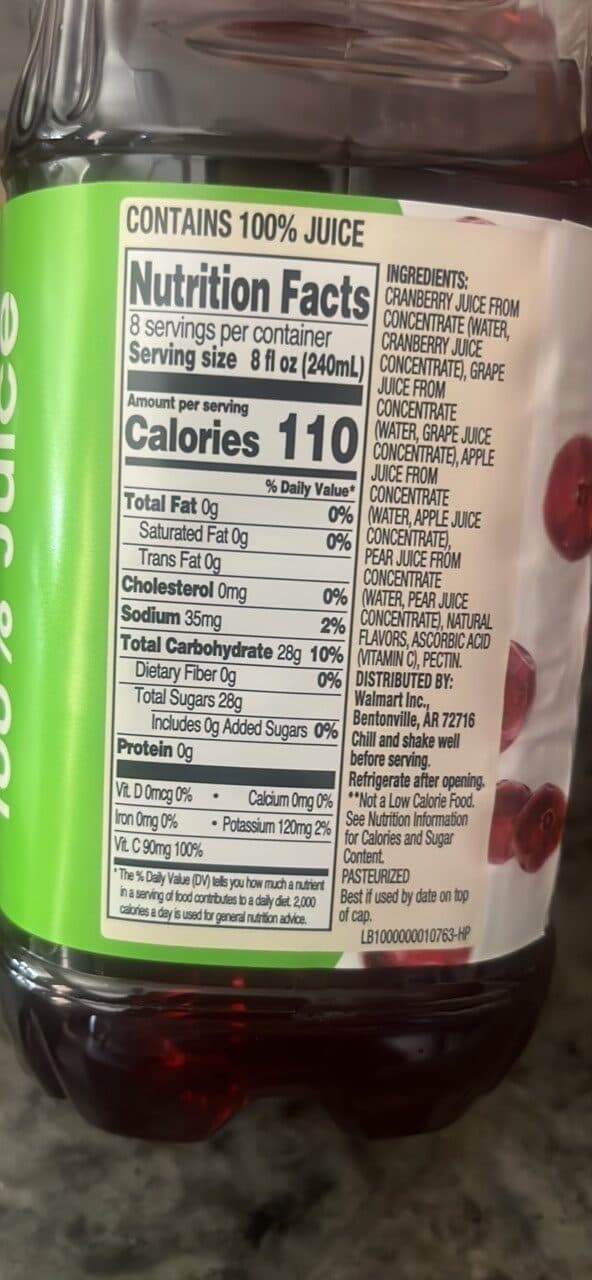 Great Value Cranberry Juice packshot