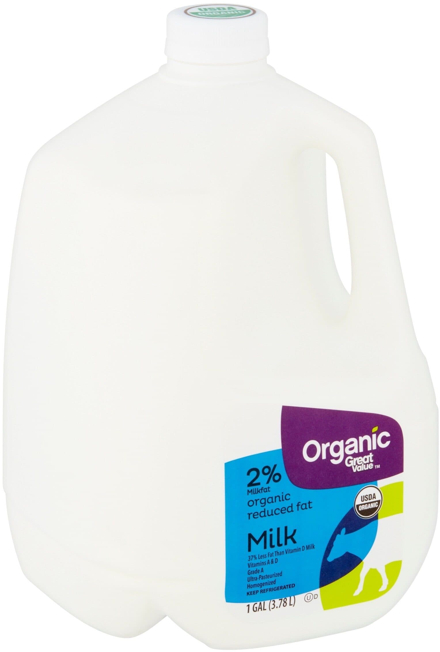 Great Value Organic Reduced Fat Milk packshot