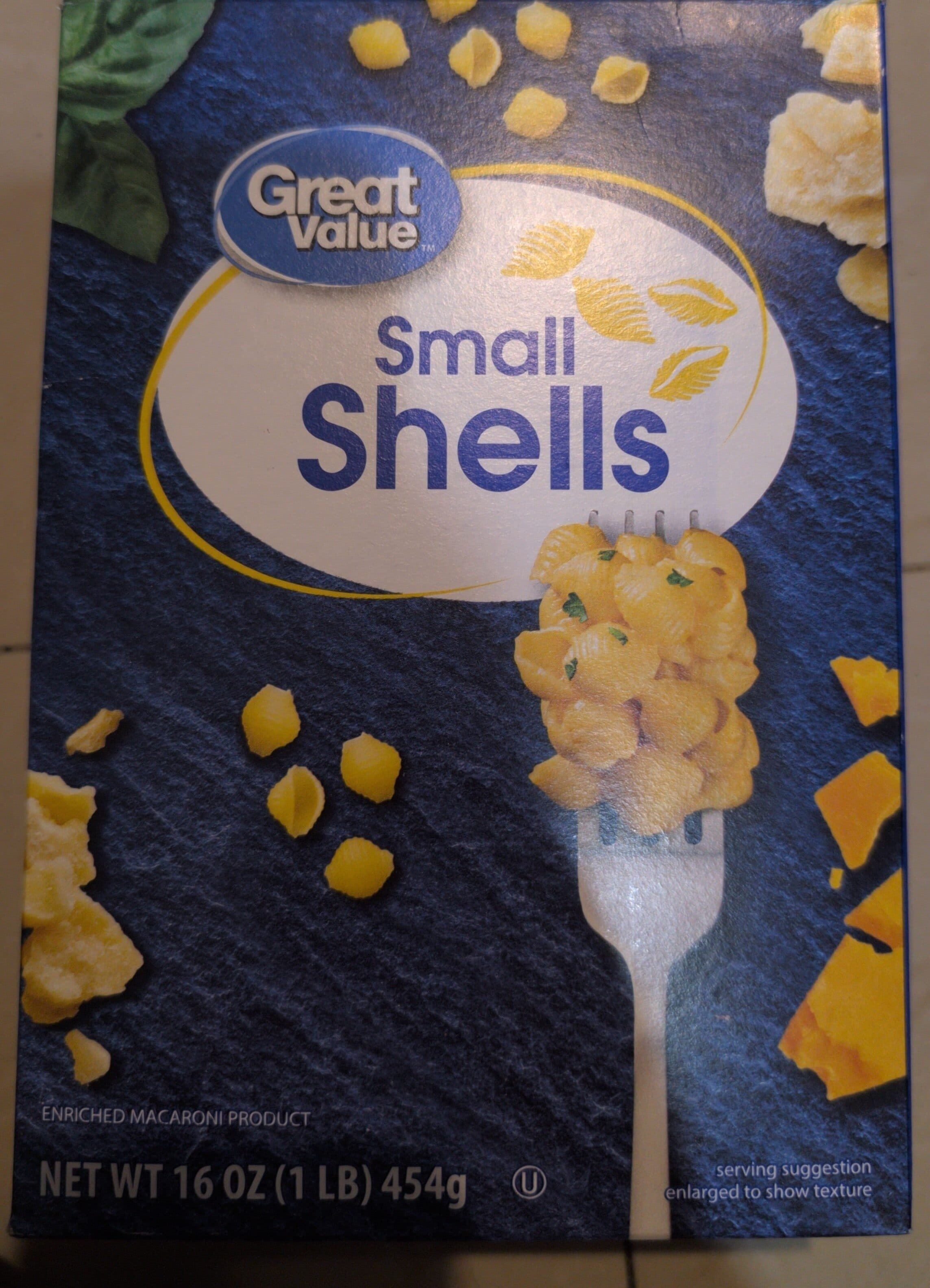 Great Value Small Shells Pasta packshot