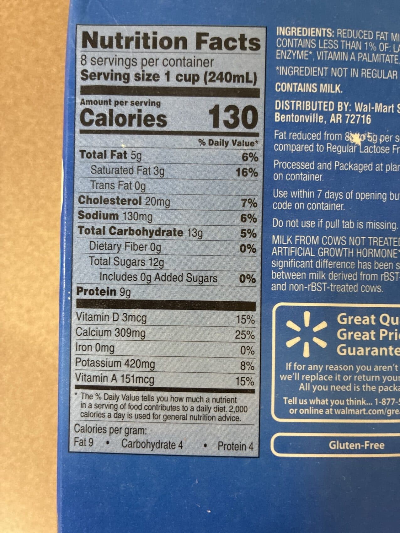 Great Value Reduced Fat Milk packshot