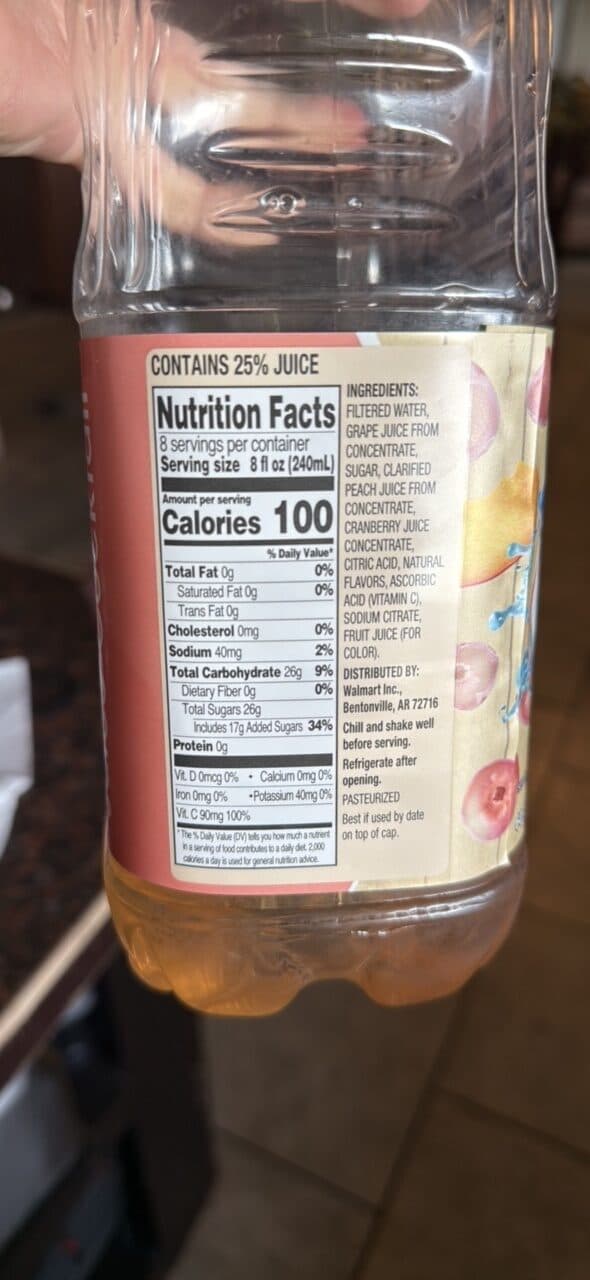 Great Value White Cranberry Peach Juice Cocktail packshot