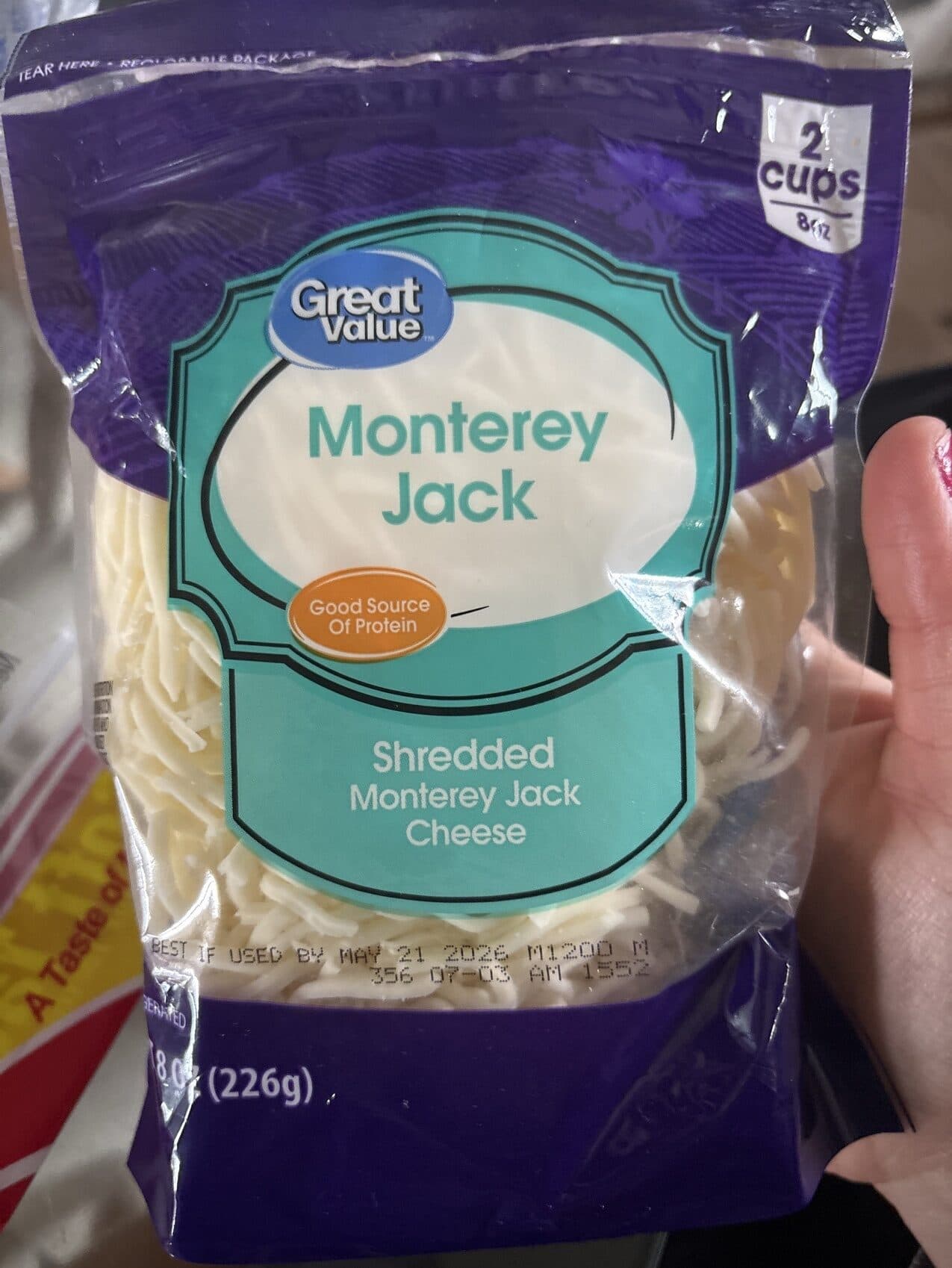 Great Value Shredded Monterey Jack Cheese packshot