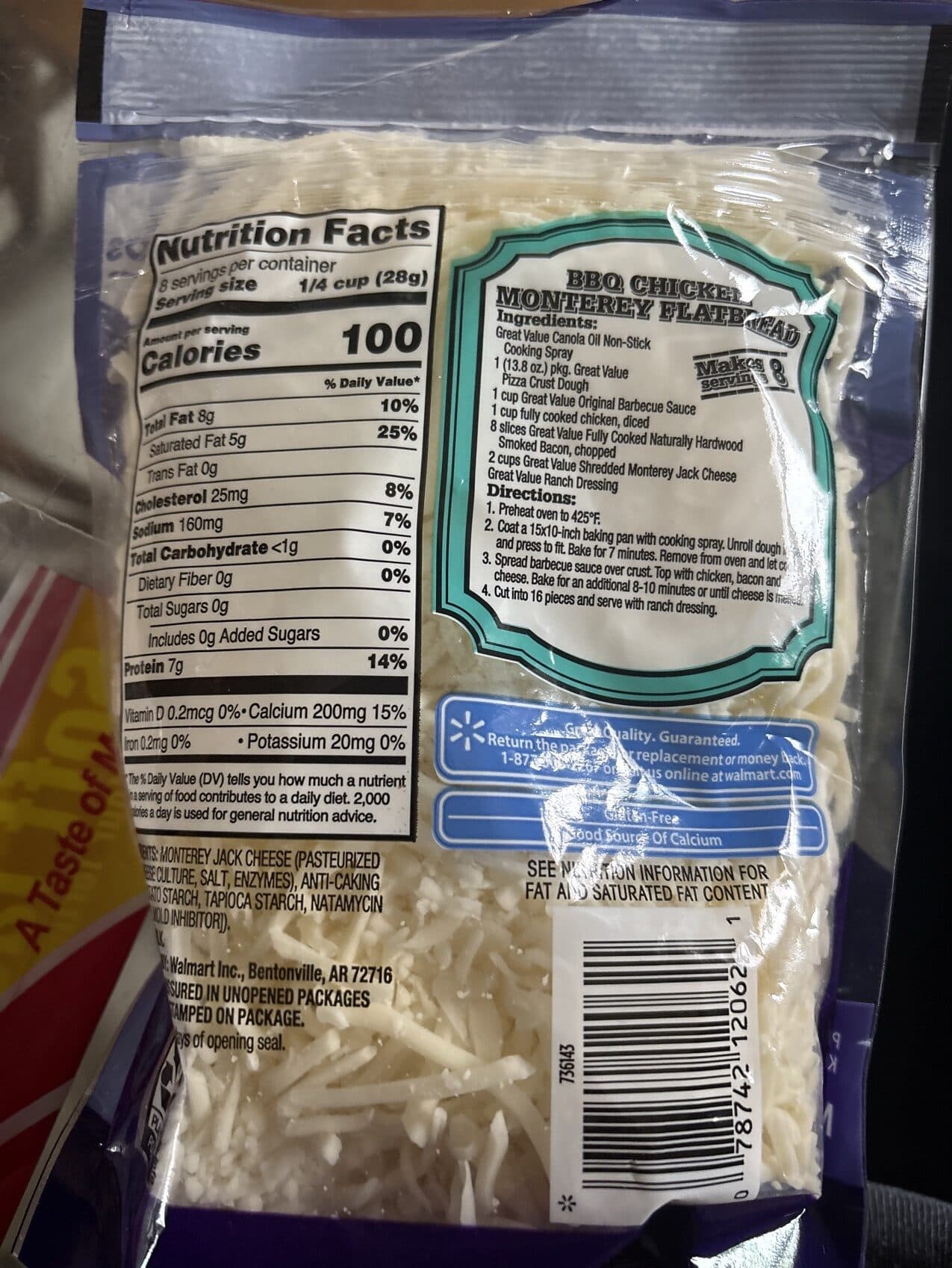 Great Value Shredded Monterey Jack Cheese packshot