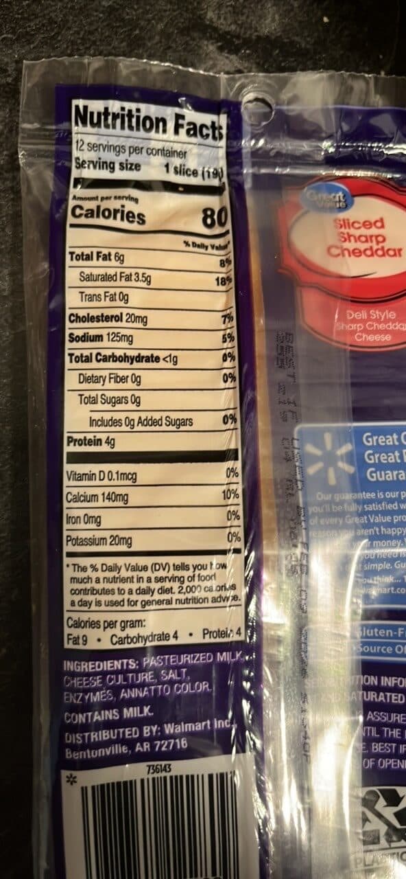 Great Value Sliced Sharp Cheddar packshot