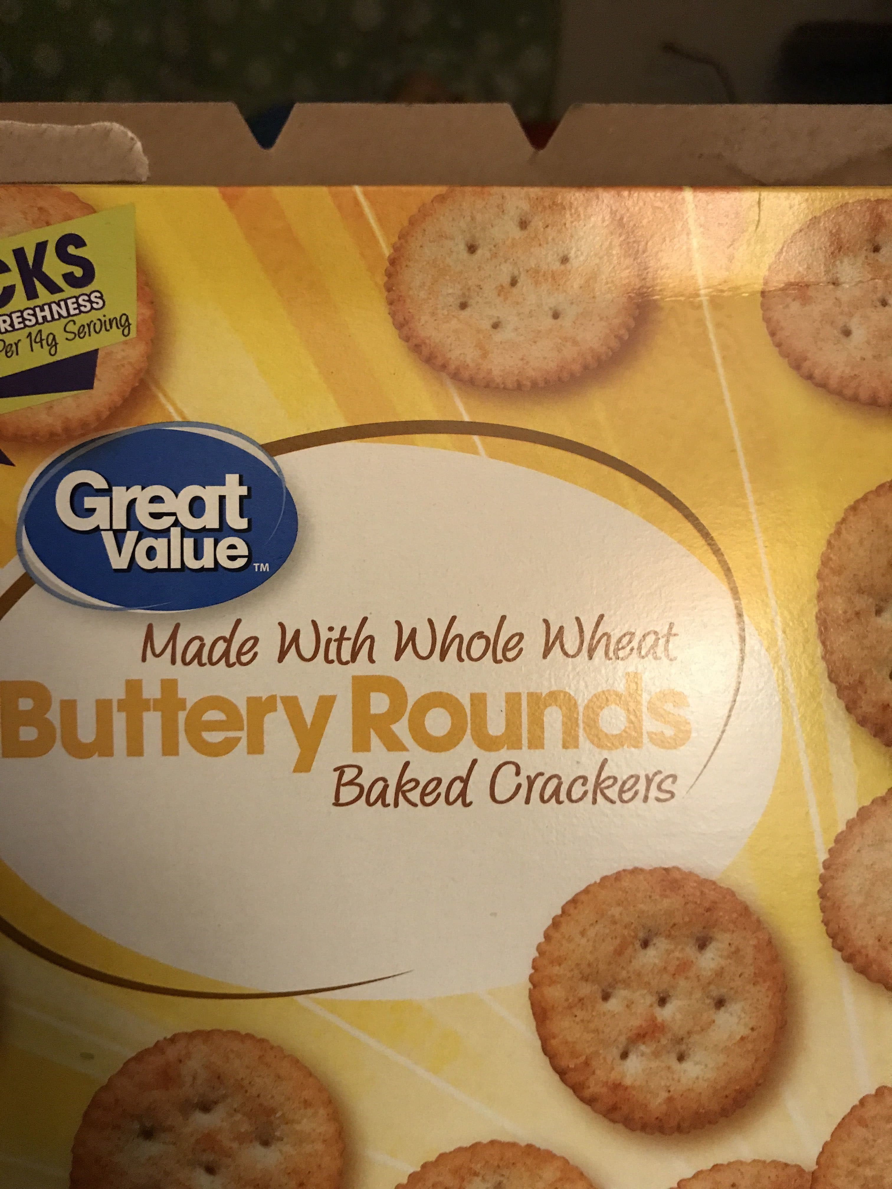 Great Value Great value, buttery crackers with whole wheat packshot