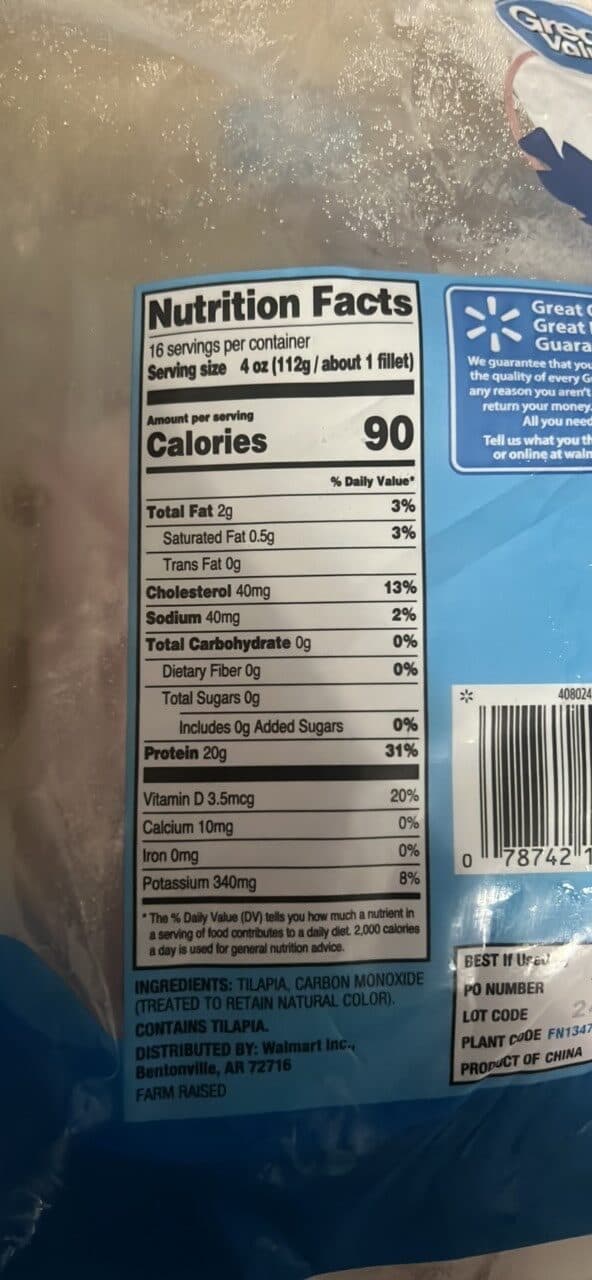 Great Value Tilapia Skinless Fillets packshot