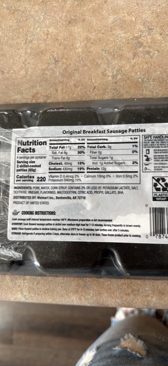 Great Value Original Premium Sausage Patties packshot