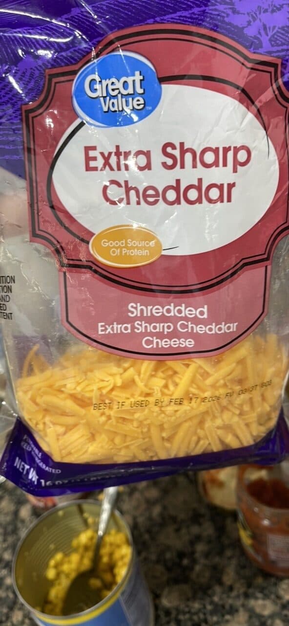 Great Value Shredded Extra Sharp Cheddar Cheese packshot