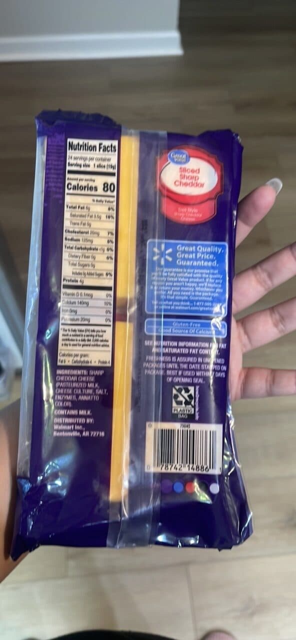 Great Value Sliced Sharp Cheddar Cheese packshot
