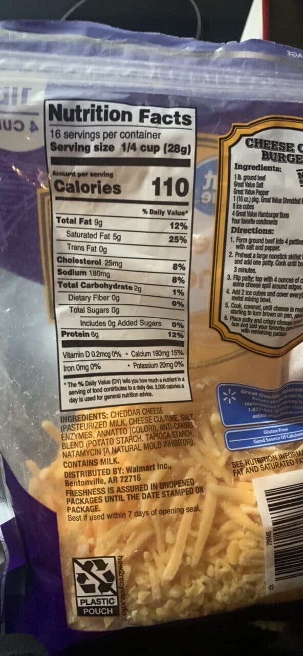 Great Value Shredded Medium Cheddar Cheese packshot