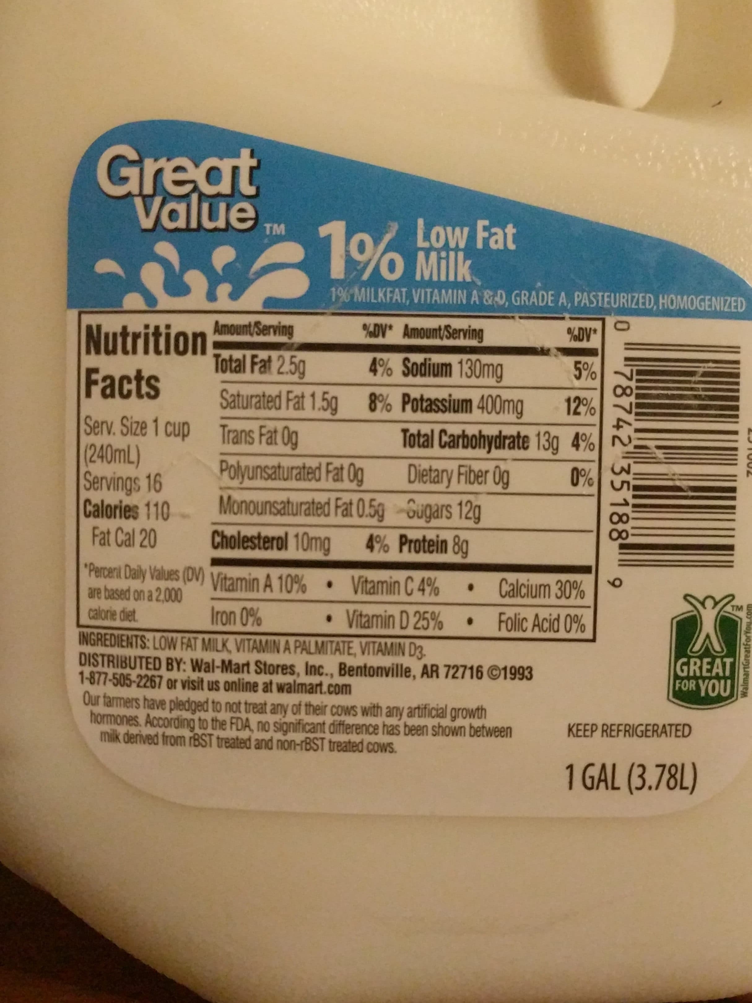 Great Value 1% Milk packshot