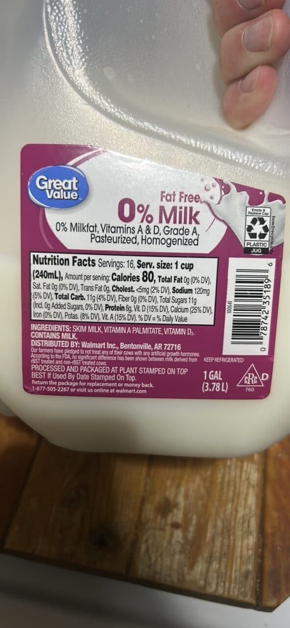 Great Value Fat Free 0% Milk packshot