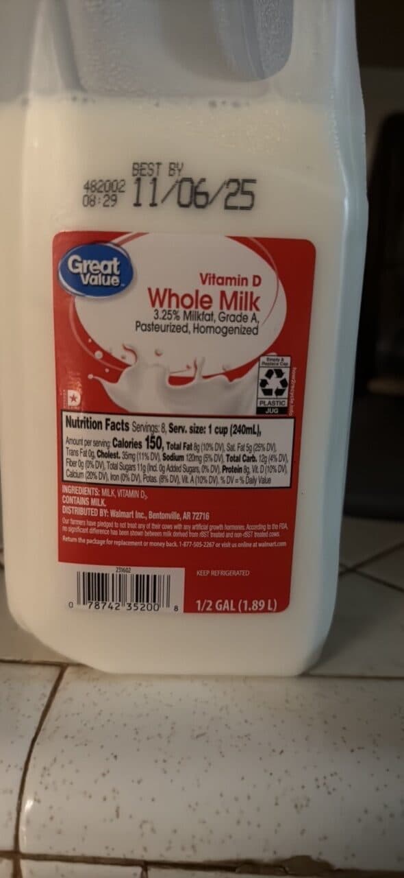 Great Value Whole Milk packshot