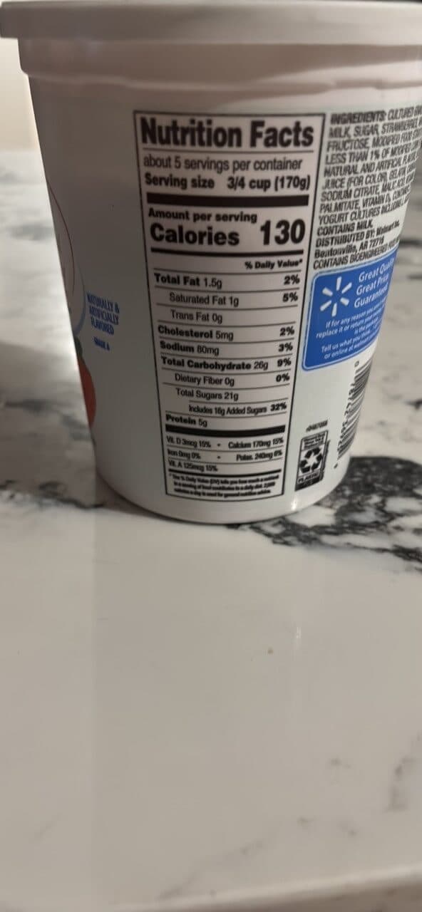 Great Value Original Strawberry Low Fat Yogurt packshot