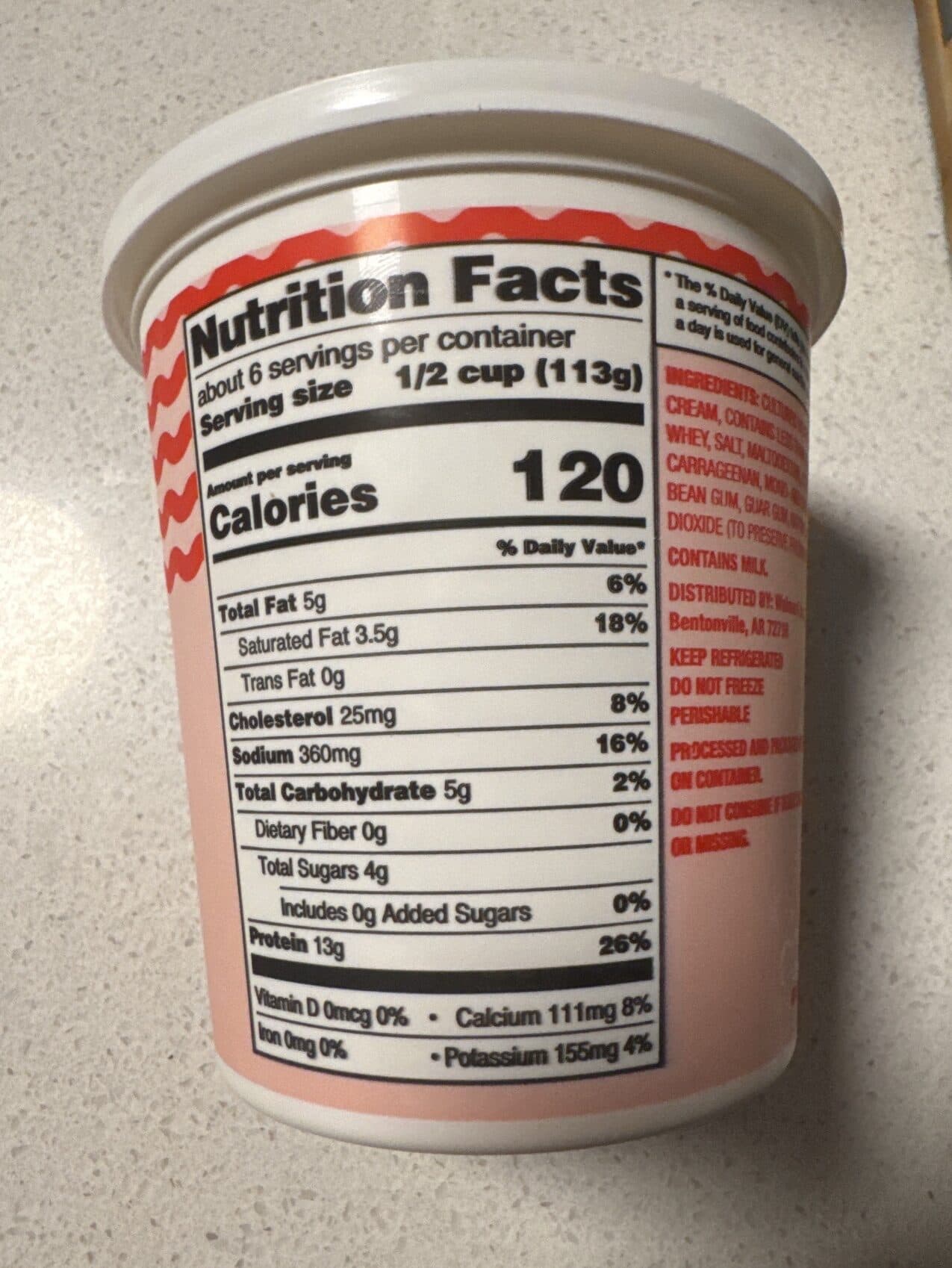 Great Value Cottage Cheese Large Curd 4% Milkfat Minimum packshot