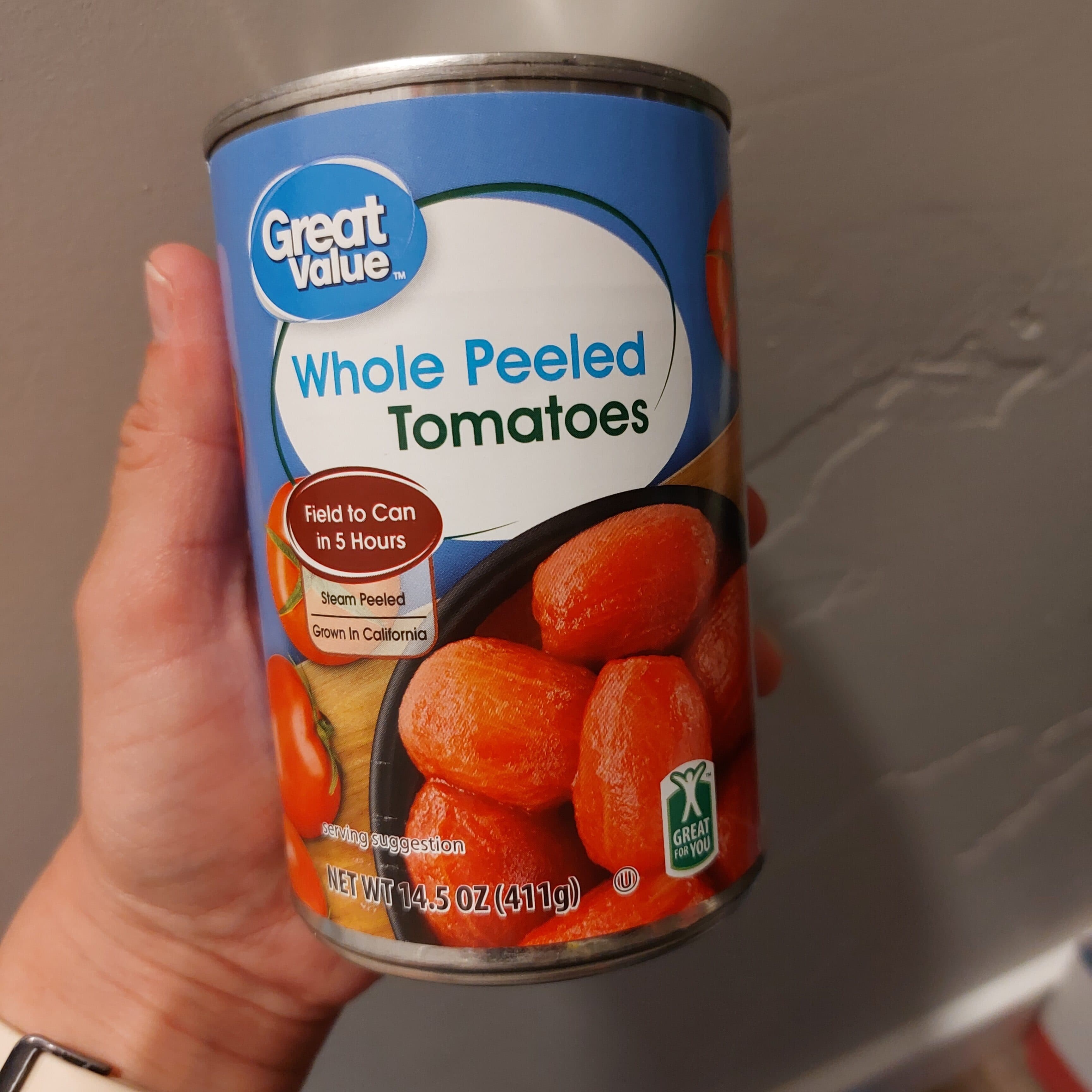 Great Value Canned Whole peeled tomatoes packshot