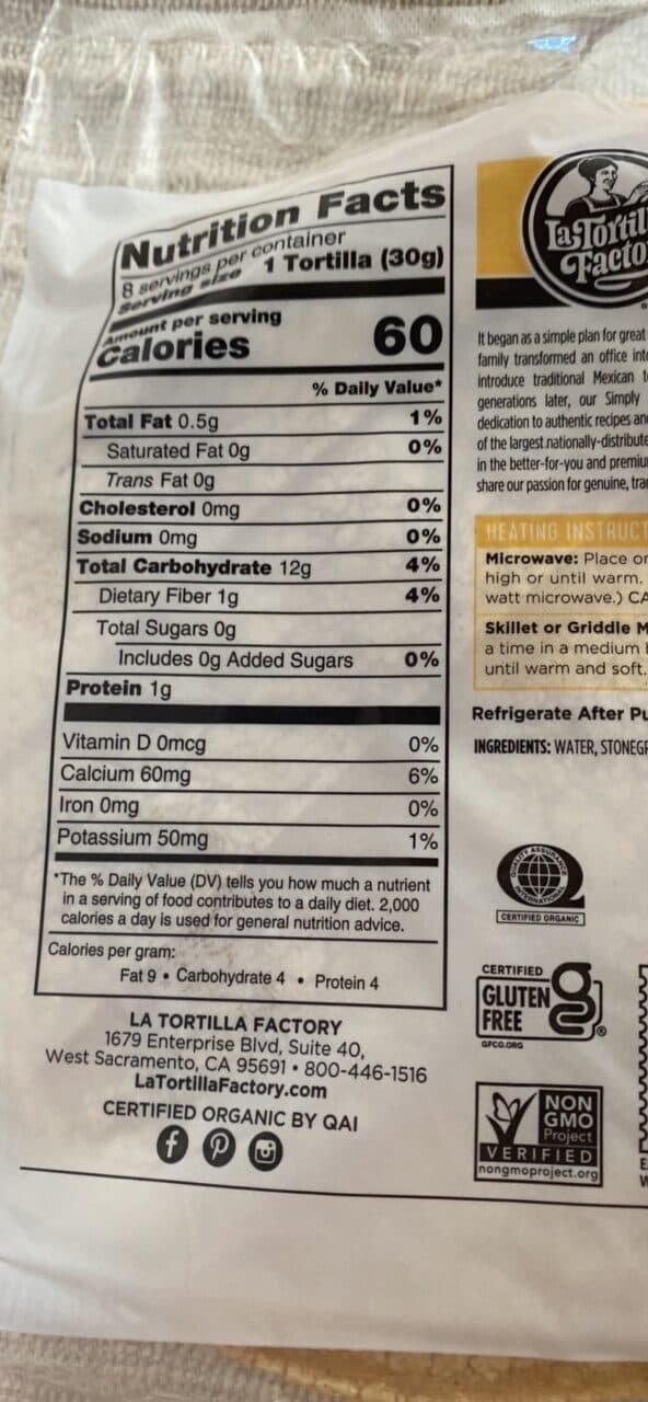La Tortilla Factory Organic yellow corn tortillas packshot